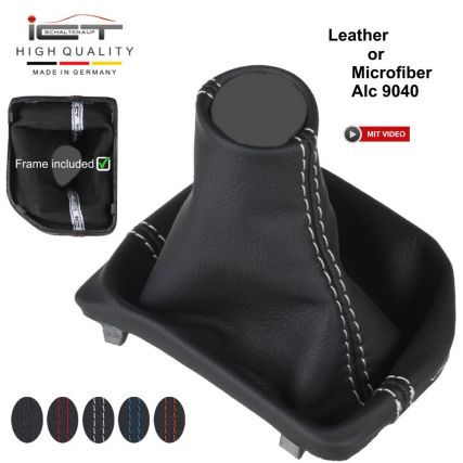 VW T6 Bus leather gear knob and gaiter with frame, silver seam VW T6 Bus leather gear knob and gaiter with frame, silver seam