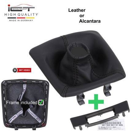 Porsche PDK Boxster Cayman Spyder 718 911 991 981 pommeau de vitesse cuir et soufflet avec cadre de montage