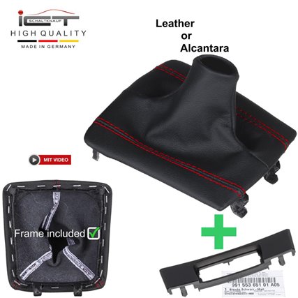 Porsche PDK GT3 Style Boxster Cayman Spyder 718 911 991 981 982 pommeau de vitesse cuir et soufflet avec cadre de montage