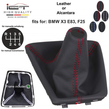 BMW X Series X3 E83 F25 (2004-2017) pomello del cambio pelle e cuffia con telaio di montaggio BMW X Series X3 E83 F25 (2004-2017) pomello del cambio pelle e cuffia con telaio di montaggio